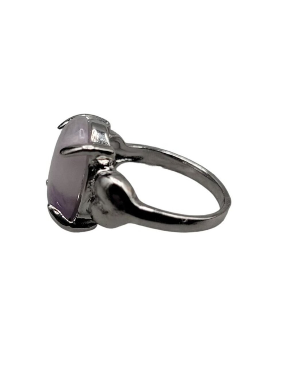 Purple Moonstone Ring Silver Plated Ladies Size 5.5 Heart Side Accents Vintage - Picture 9 of 16